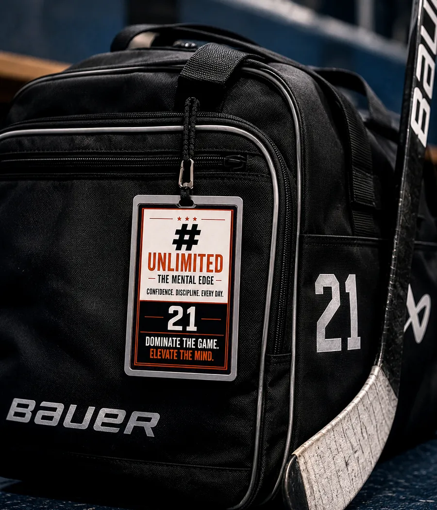 Performance equipment tag attached to hockey gear