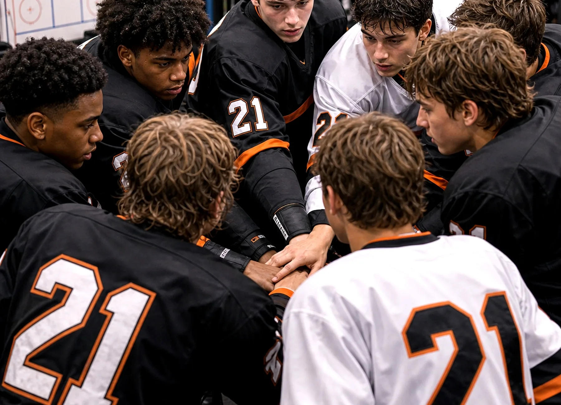 Youth team huddled together before competition
