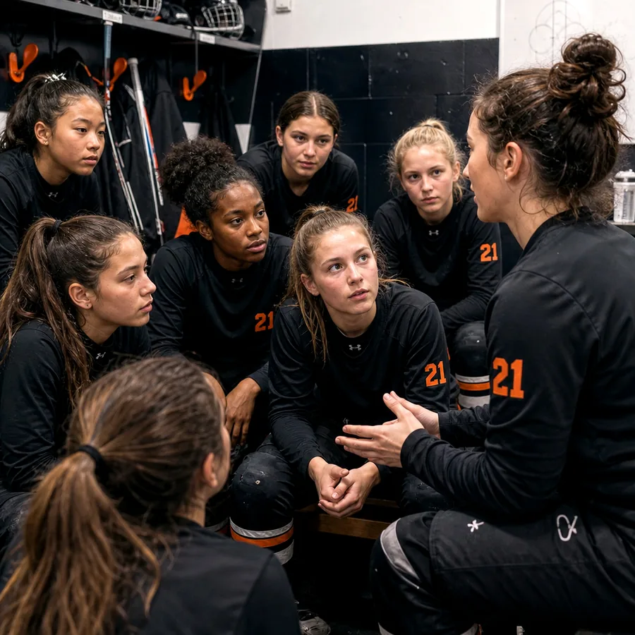 Girls team building locker room culture before competition