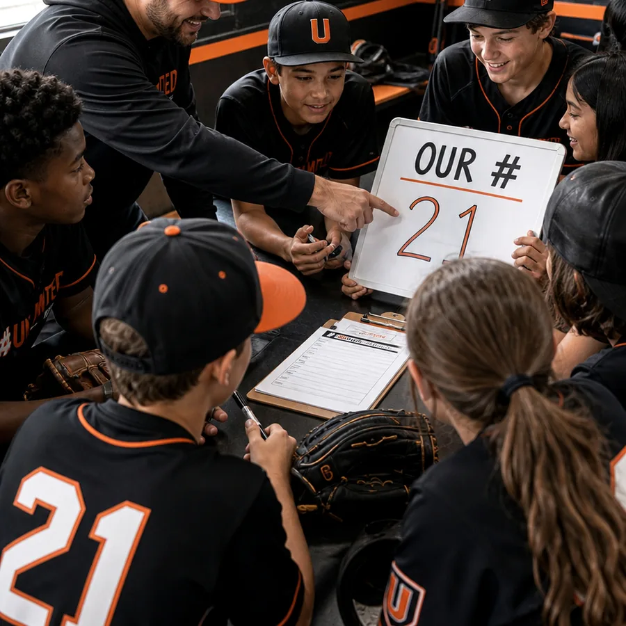 Youth baseball team choosing a shared team identity standard