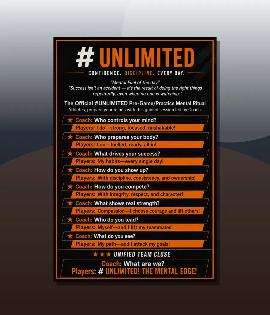 Coach ritual card for practice and pre-game routines